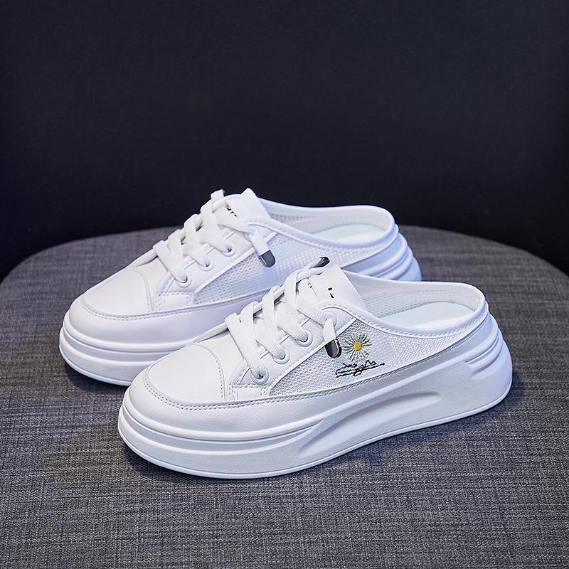 2024 Женская обувь 2024 Дышащие удобные кроссовки Женские сетчатые туфли на платформе со шнуровкой Белые женские нескользящие повседневные полутапочки