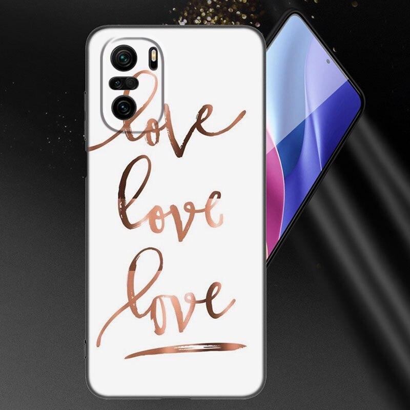 Love Rose Gold Style Phone Case For Xiaomi Mi 10T 11i 11T Note 10 11 Lite NE F1 POCO F3 M3 X3 GT NFC M4 X4 Pro 5G Black Cover