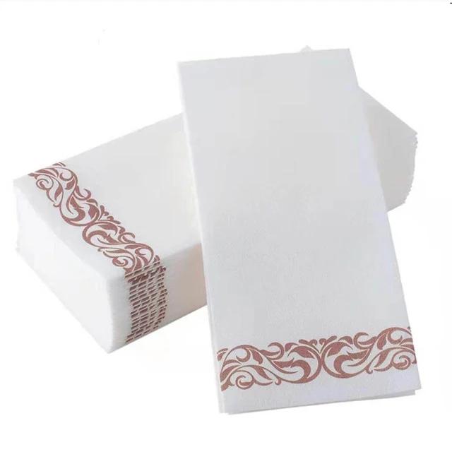 50/100/200PCS Disposable Napkins Table Paper Elegant Tissue Vintage Towel White Foil Gold Dish Bowl Birthday Wedding Party Decor