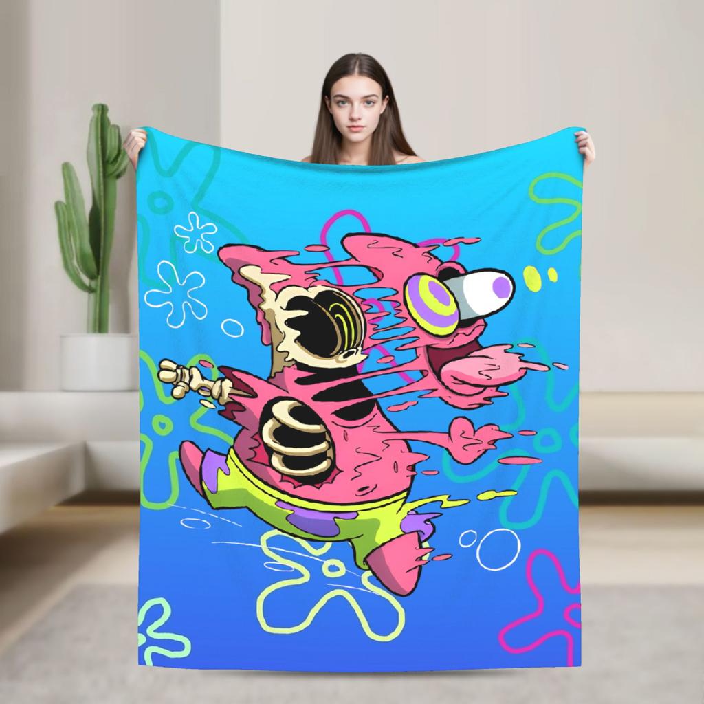 SpongeBob SquarePants Cartoon Blankets Squidward Flannel Funny Breathable Throw Blanket for Chair Covering Sofa Textile Decor