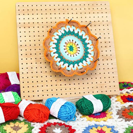 1 Set Crochet Blocking Board Smooth Edge High Durability Not Easily Deformed Reusable with Dense Holes Square Crochet