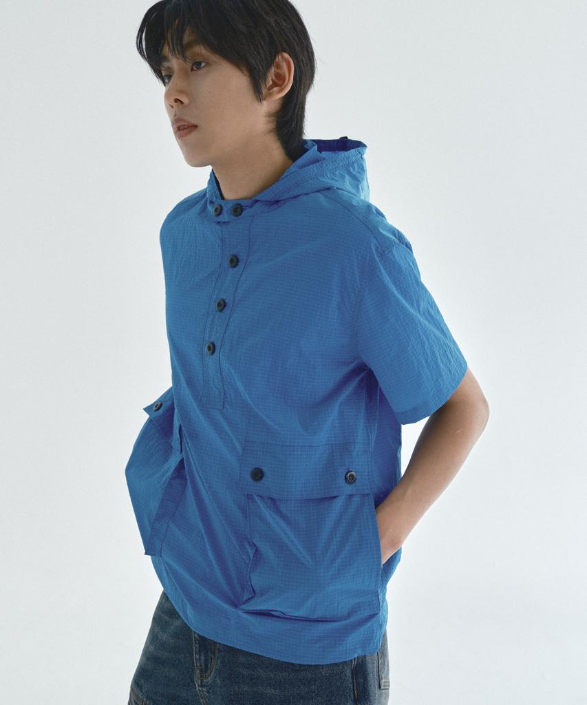 ECORR Nylon Hooded Short Sleeve Pullover_Blue