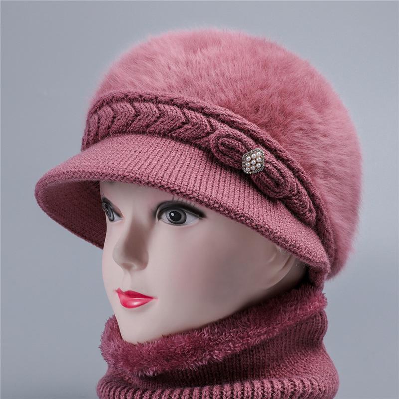 Осень-зима пожилые женщины среднего возраста с кроличьей шерстью шерстяная шапка матери теплая шапка старушки с добавлением бархата зимой бабушкина шапка