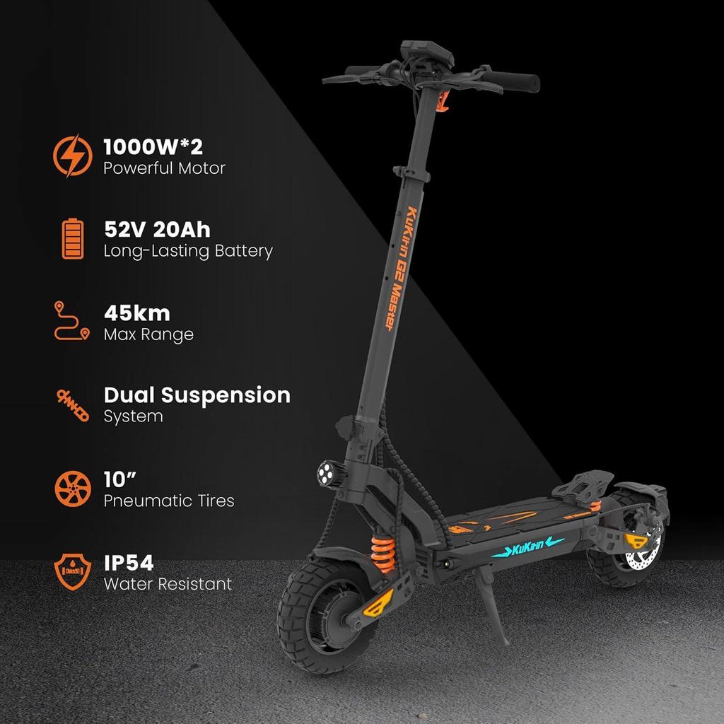 Электросамокат KuKirin G2 Master 2000 Вт для взрослых, запас хода 70 км, 10-дюймовые пневматические шины, двойная подвеска, складной городской электросамокат