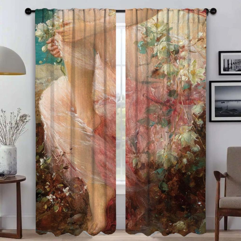 Curtains for Living Room Curtain Vectorial Paintings Shades Halloween Decoration Home Interior Curtains 2 Pieces Partition Child