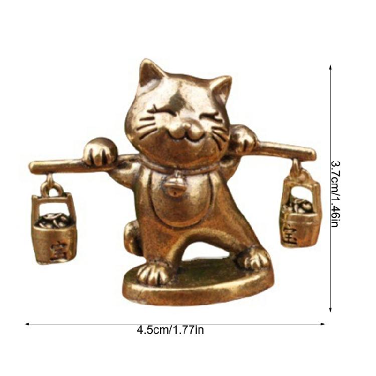 Ретро Китайская Металлическая Статуэтка Кошек Котенок Несущий Корзины Фигурка Удачи Элегантный Декоративный Элемент для Настольной Выставки