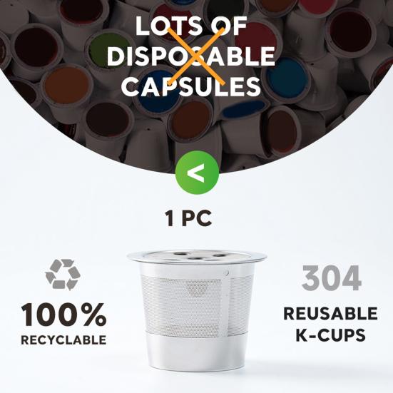 Reusable Espresso Coffee Capsule for Keurig Refillable Coffee Pods with Spoon Brush Coffee Filters Stainless Steel Coffee Capsule Refill Tool