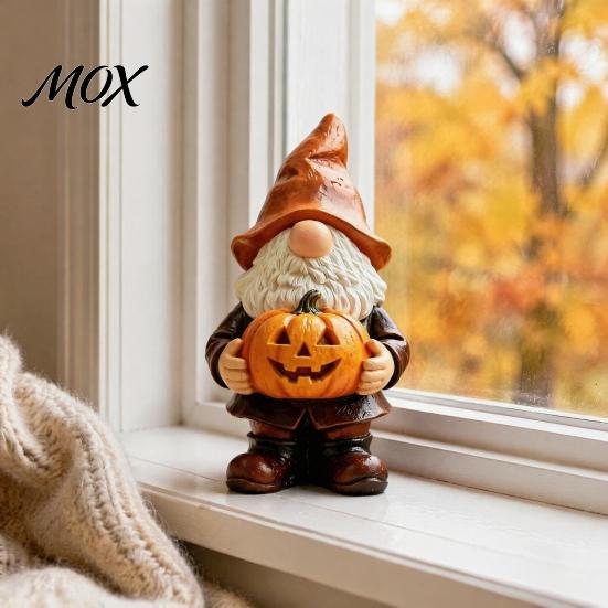 Stable Garden Gnome Sculpture Halloween Statue, Faceless Holding Pumpkin Sculpture, Statue Waterproof Resin for Porch Yard Autumn Decor Fall Figurine