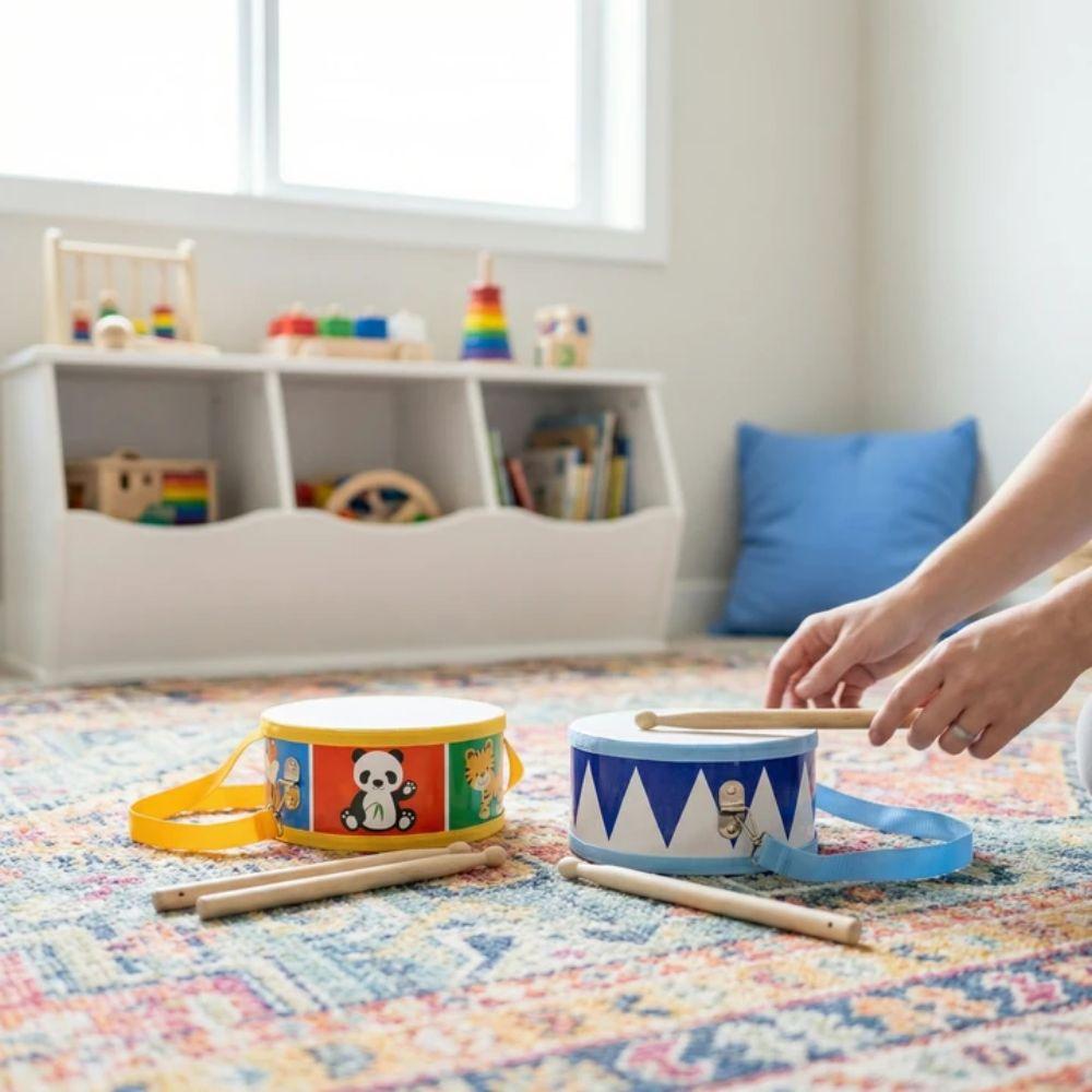 Montessori Instrument Hand Drum Toys Double Sided Wood Kids Drum Toys  Children Preschool