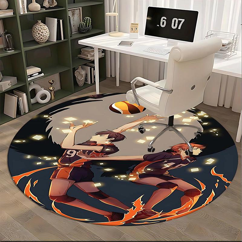 1pc Anime Basketball Player Round Carpet - Office Chair Mat, Anti-Slip Rug for Home Decor, Seasonal Gift, Suitable for Office, Living Room