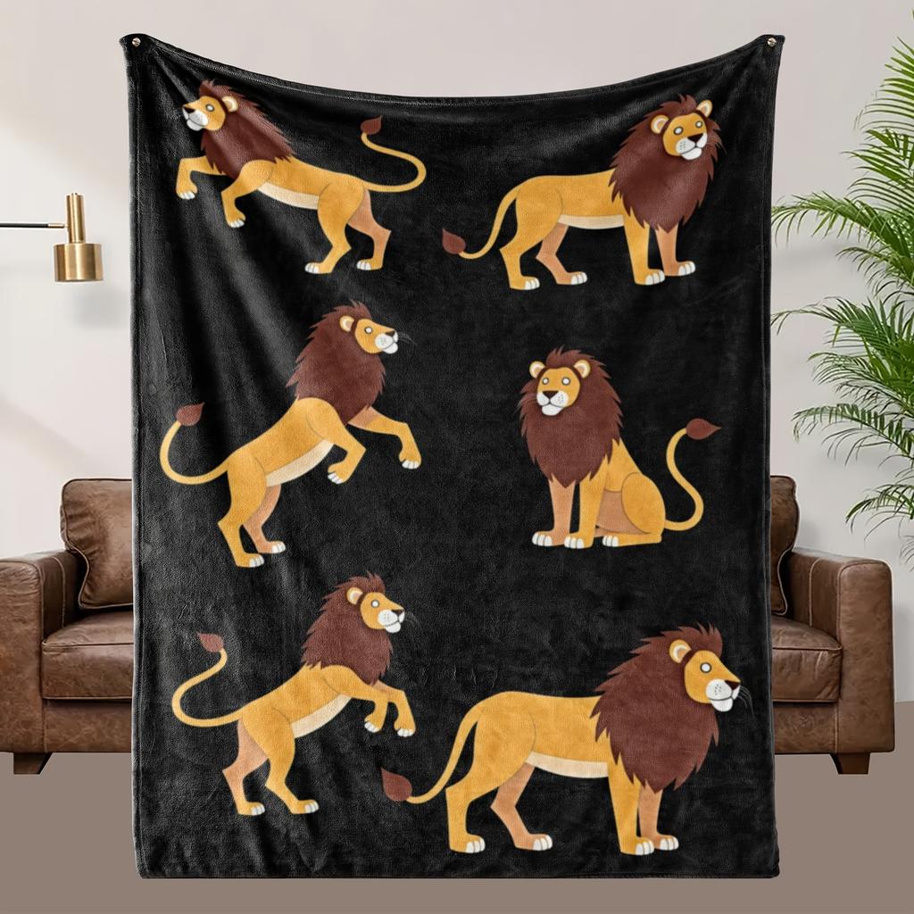 A Comfortable Cartoon Lion Theme Patterned Flannel Blanket, Soft High-Definition Digital Print, Suitable for All Seasons, Made