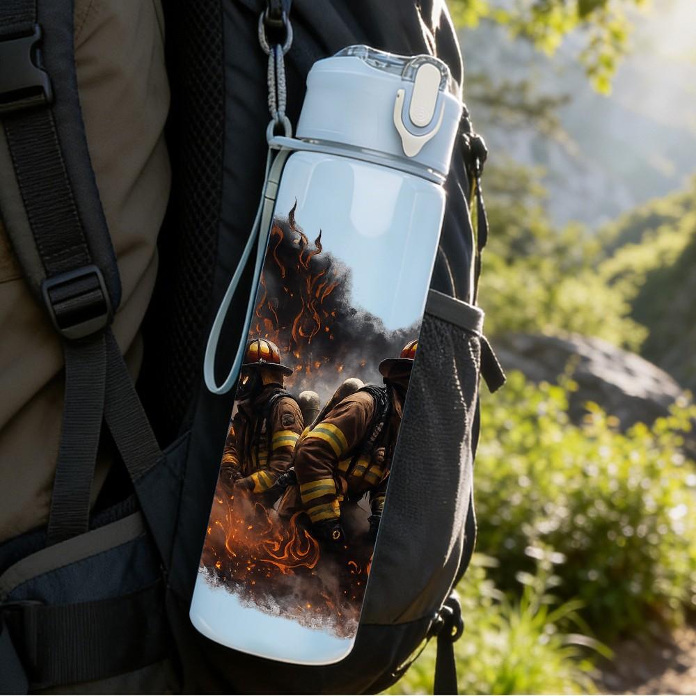 1PC Burning Tiger Flame Wild Animal Art 750ml Color Plastic Sports Water Bottle Leakproof Flip Straw Lid Suitable for Sports Office Home Use