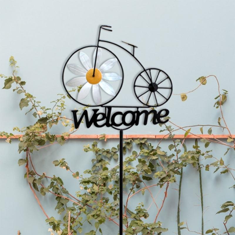 Garden Stake Welcome Windmills Bicycles Flower Wind Spinner Outdoor Spinning Wheels Yard Insert Decorative Iron Stakes