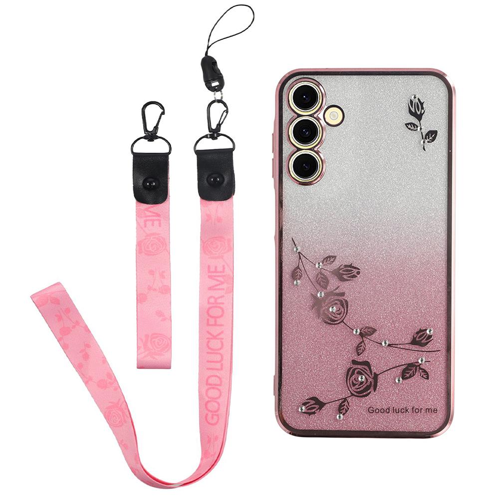 For Samsung Galaxy A35 5G Cell Phone Case Rhinestone Glitter Drop-proof TPU Cover with Strap