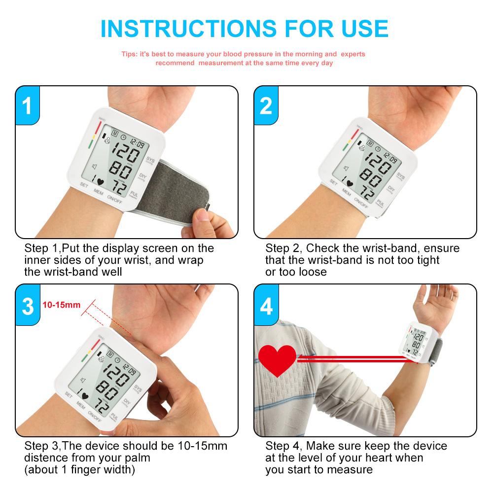 Blood Pressure Monitor Voice Cuff Wrist Tonometer Portable Measuring Arterial Pressure Automatic Sphygmomanometer Tensiometro
