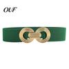 Stretchy Waist Belt for Slimming Effect 75cm Women's Elastic Belt, Wide Stretch Fashionable with Band Geometric Metal Buckle, Dress Corset Accessory