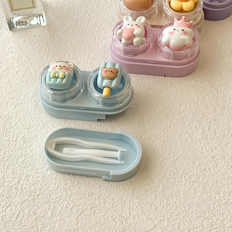 1pc Cute Animal Contact Lens Case Mini Contact Lens Box Portable Lightweight Travel Lens Care Tool with Tweezers