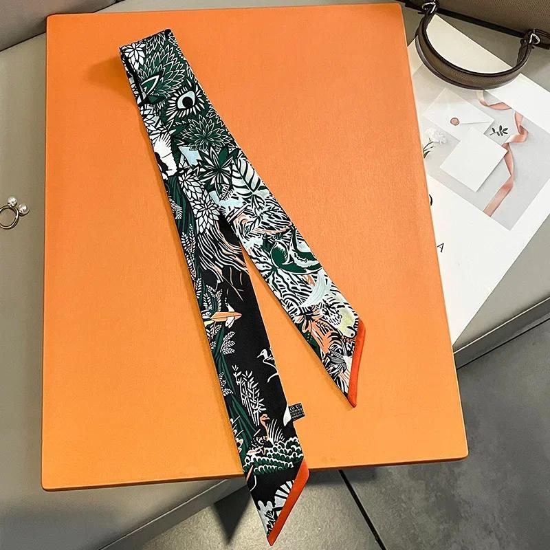 Женский узкий тонкий шарф с принтом лошади, длинный ленточный шарф, ручка для сумки, многофункциональный декоративный шейный платок, резинка для волос