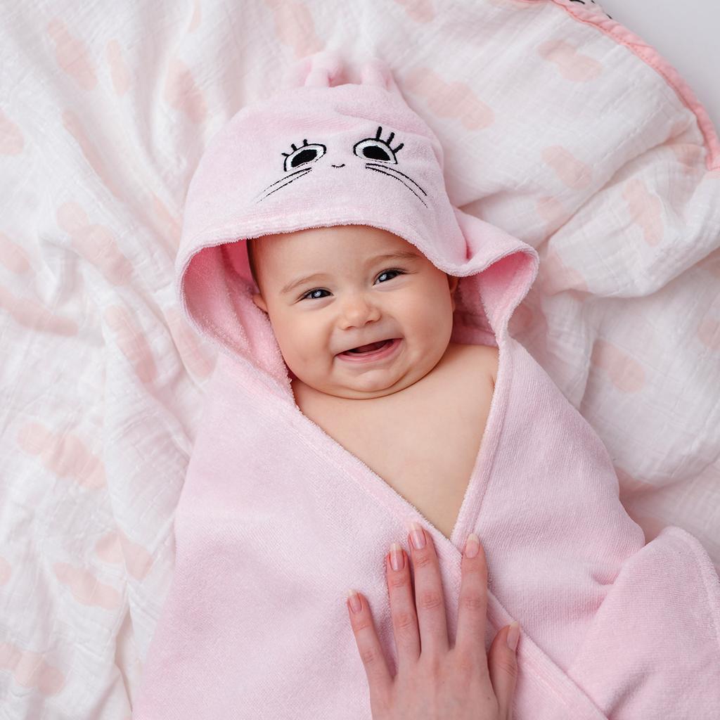 Milk&Moo Chancin Velvet Hooded Baby Towel, %100 Cotton ,Ultra Soft, Quick Dry