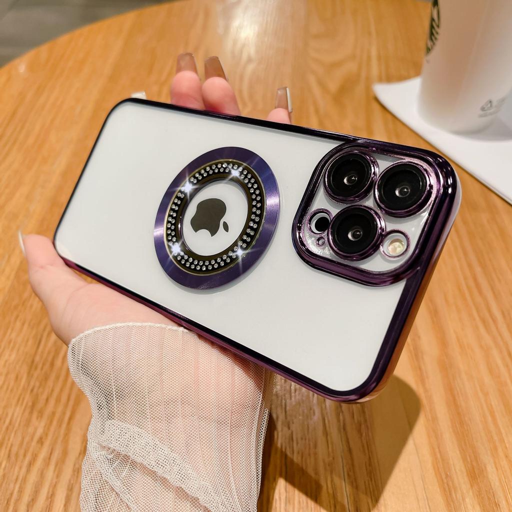 Подходит для iPhone17proMax Инкрустированный бриллиантами и с защитой от протечек Магнитный чехол для телефона Apple 16 Гальванизированный противоударный защитный чехол 15