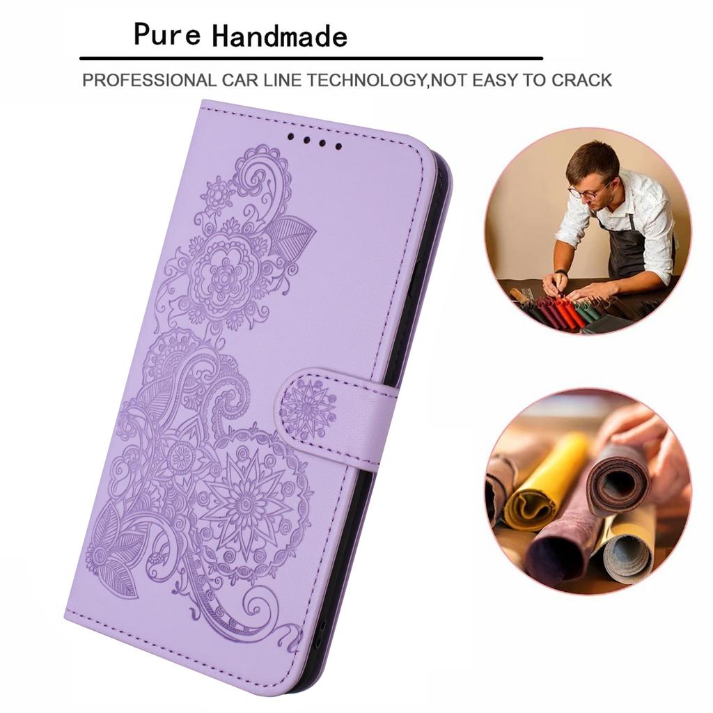 Knurling Vine Flowers PU Leather Wallet Card Bag Phone Case for Oppo A36,A53,A72,A54,F19,Reno6 Lite,Realme 9i,Realme 10,Realme C55...