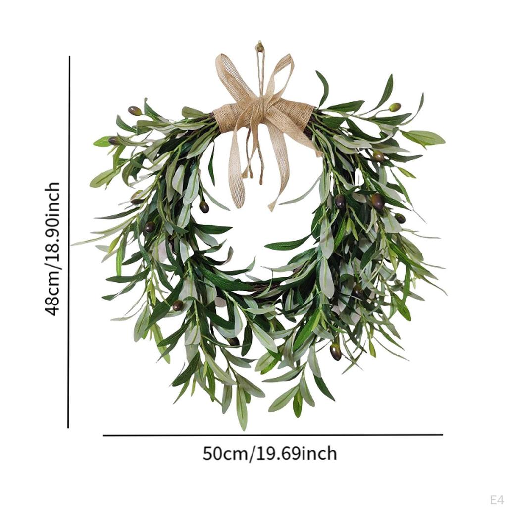 Artificial Olive Wreath Christmas Garland Fake Spring Plants Swag for Front Door Celebration