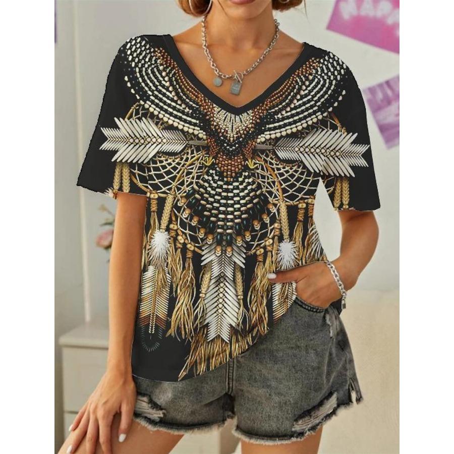 Винтажная женская футболка с 3D-принтом, с коротким рукавом, с V-образным вырезом, топы, удобные футболки