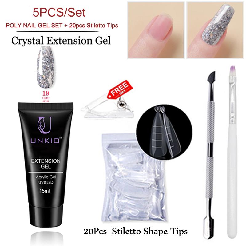 UNKIO Поли-набор для ногтей, УФ-светодиод, быстрое наращивание, наконечник-шпилька, двойной формы, наращивающий гель для ногтей, маникюрный набор, мини-набор для гель-лака