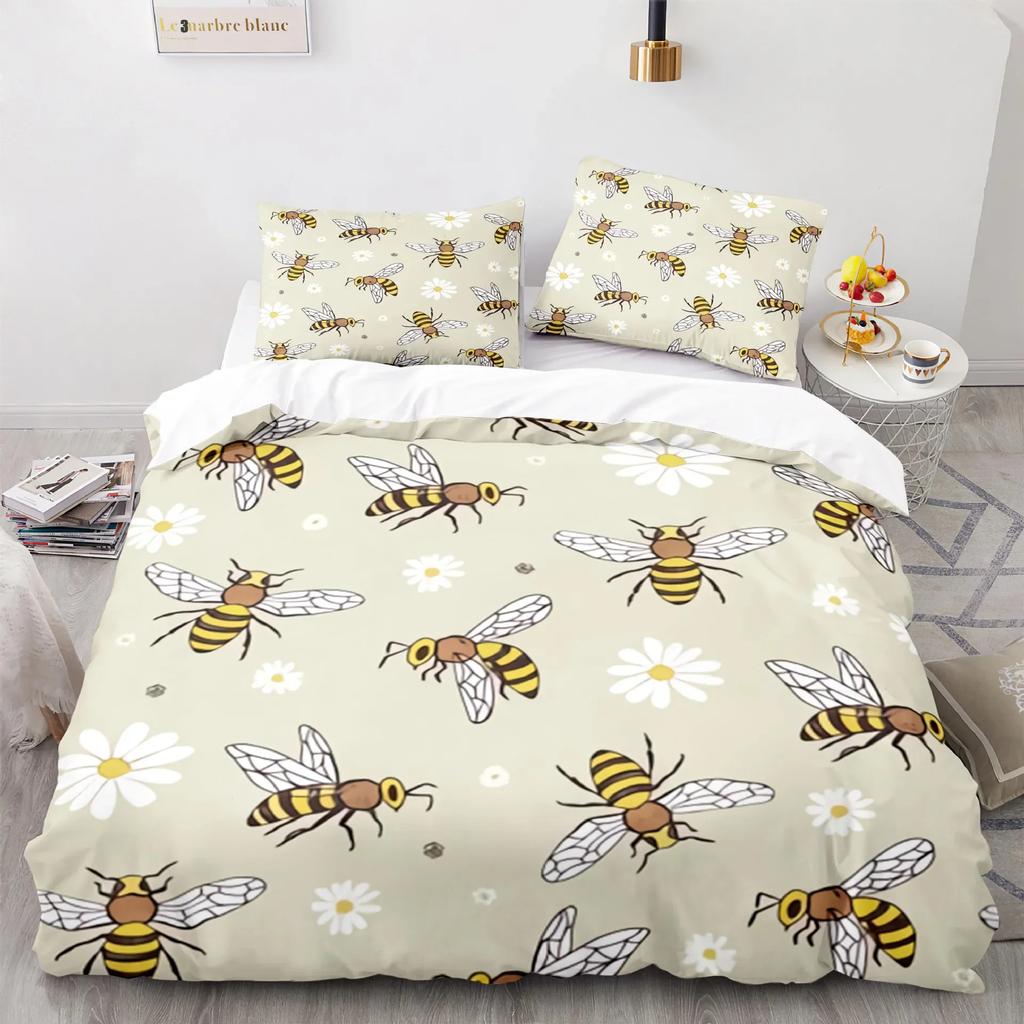 Honey Bee Black White Bedding Set Single Twin Double Queen King Cal King Size Bed Linen Set