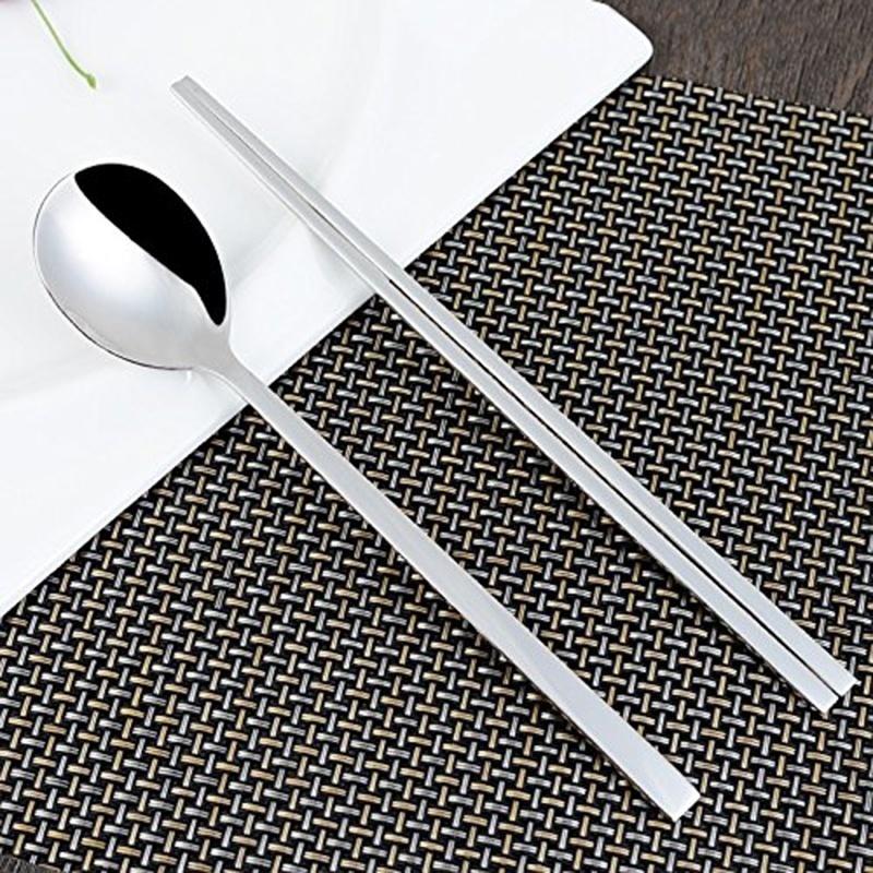 1 Set Korean Chopsticks & Spoon Stainless Steel Tableware Dinnerware Sets