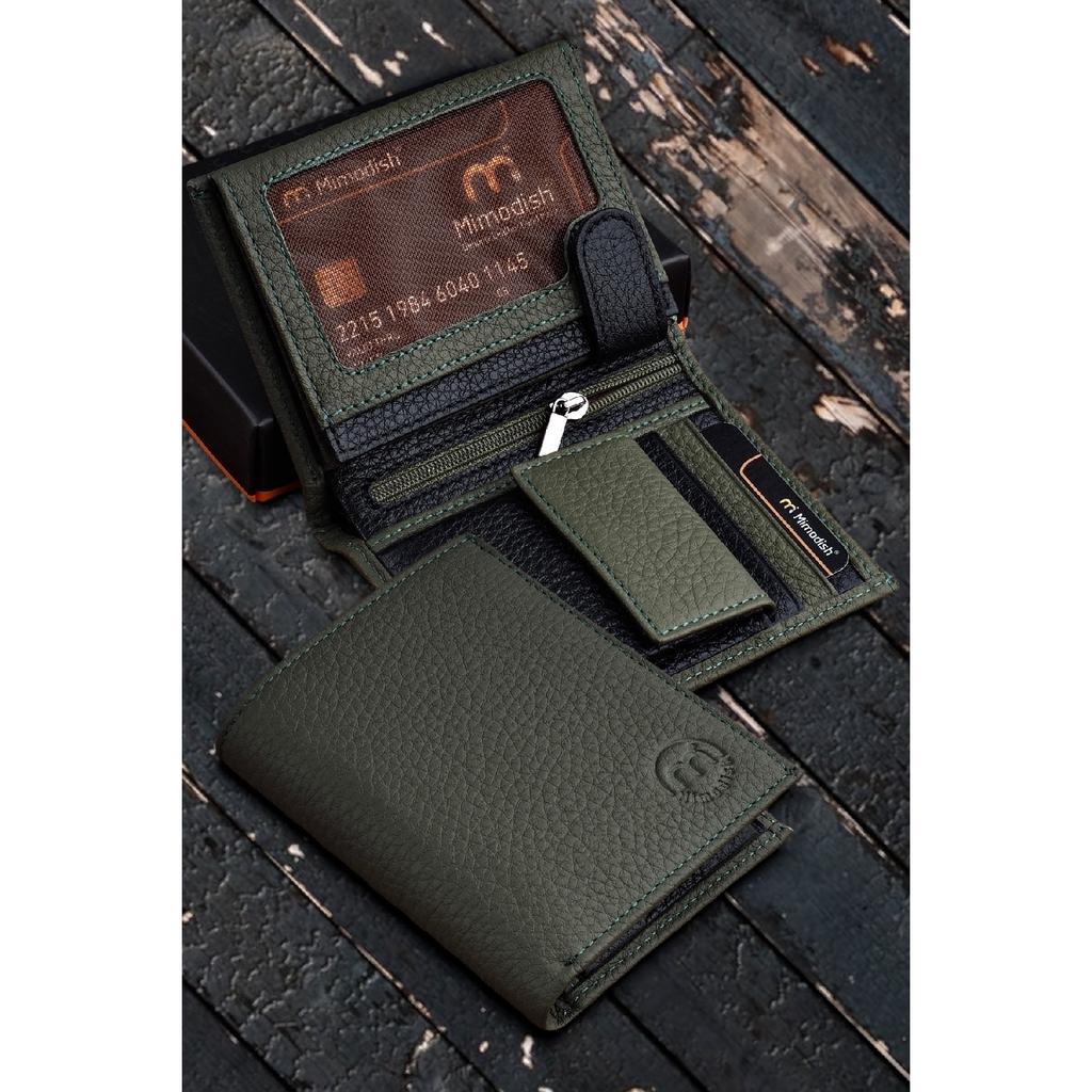 Роскошный мужской кошелек цвета хаки Camel с монетными глазами