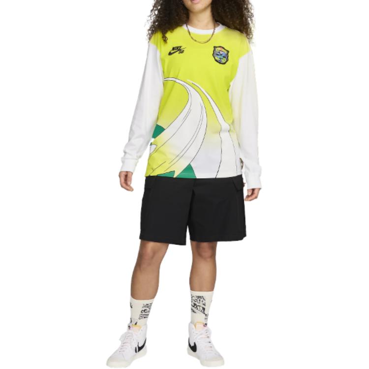 Nike Футболка унисекс свободного кроя с цветными блоками, круглым вырезом и длинным рукавом, белая HF0036100