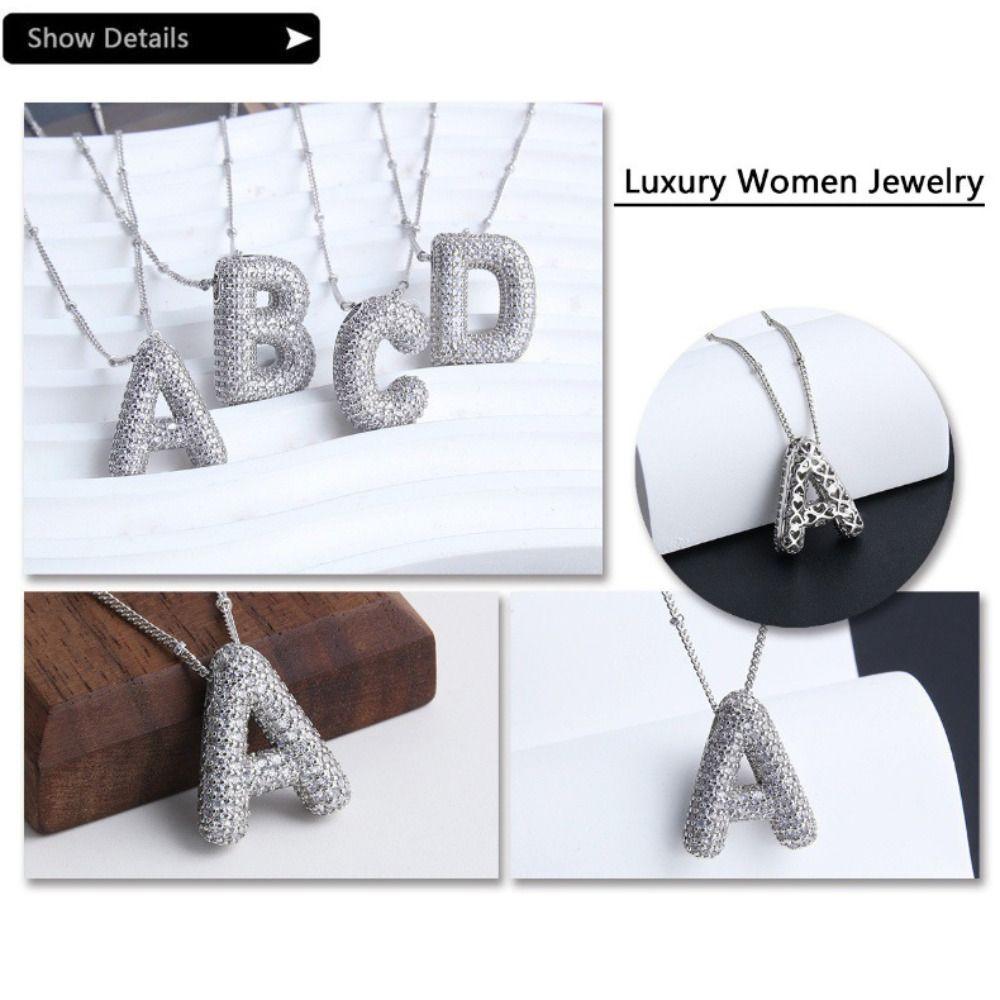 Silver Color Letter Pendant Necklace Stain Steel Women Choker Simple Silver Zircon Necklace Women