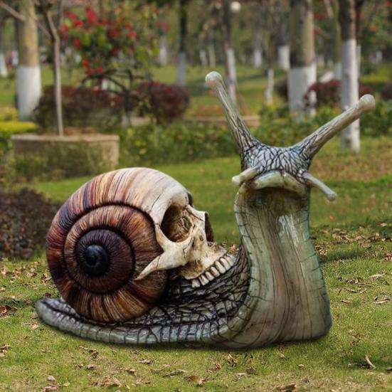 Садовая статуя улитки-черепа, Хэллоуинская скульптура улитки-черепа из смолы, готическая улитка-скелет, украшение для патио, газона, дома, офисного стола