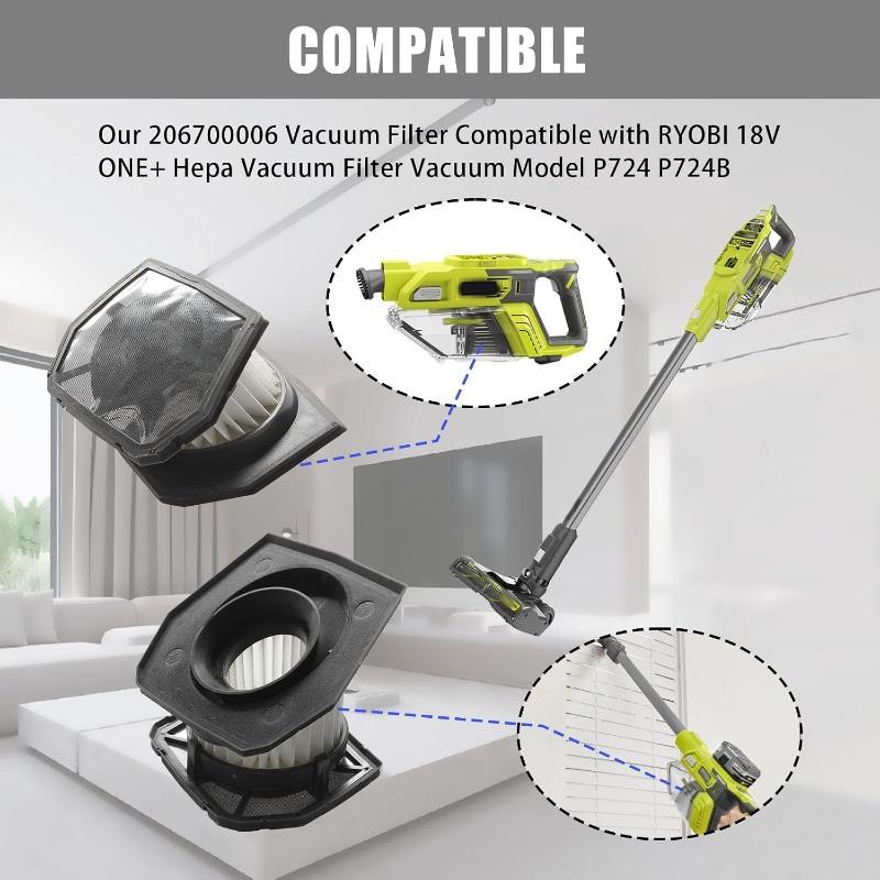 For Ryobi Vacuum Filter 2 HEPA Replacement Filters and 1 brush for RYOBI 18V ONE+ Compact Stick Vacuum P724/P724B (Replaces 206700006)