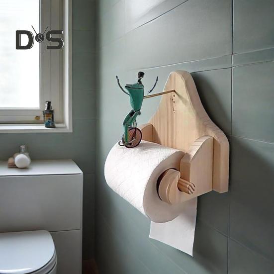 Держатель для туалетной бумаги с забавным дизайном в виде лягушки, простая в установке настенная деревянная подставка для рулонов бумаги, декор для ванной комнаты