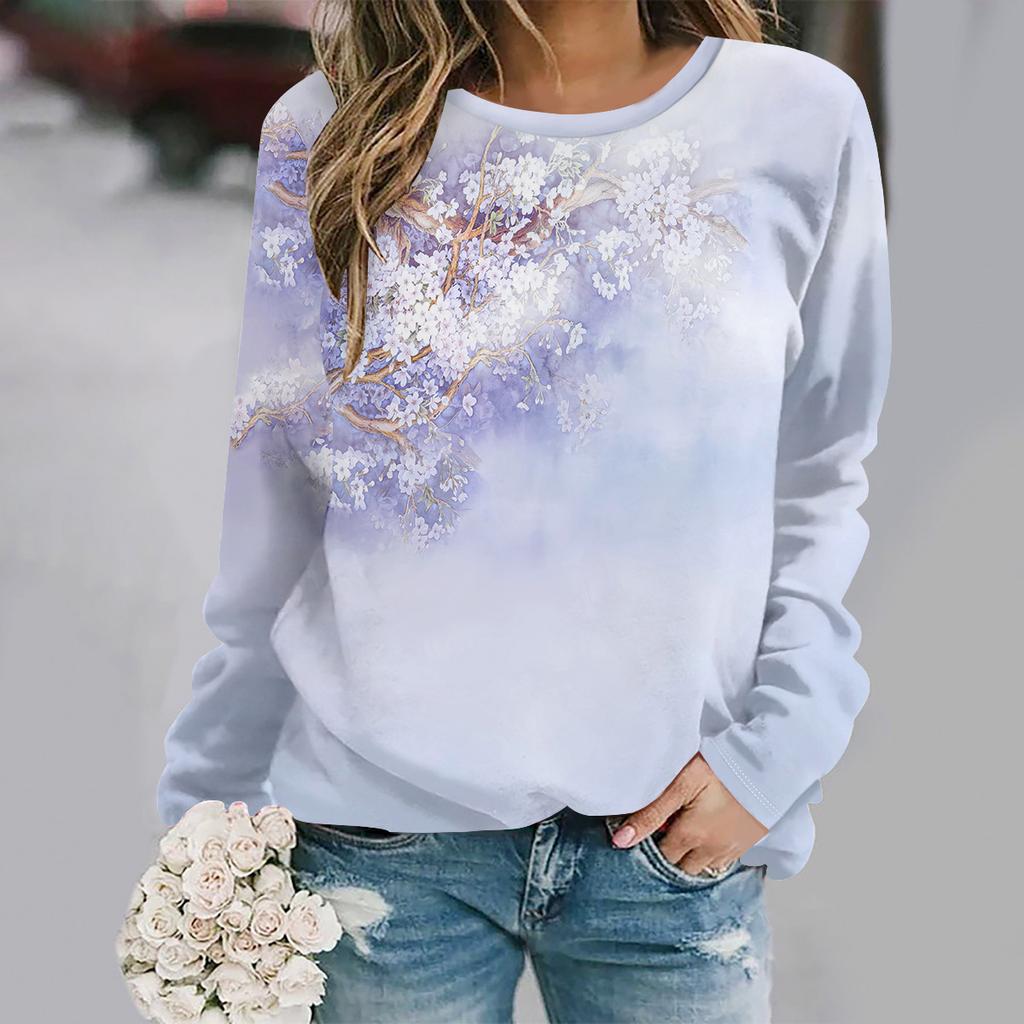 autumn and winter new fashion round neck long sleeve printed elegant casual loose hoodie