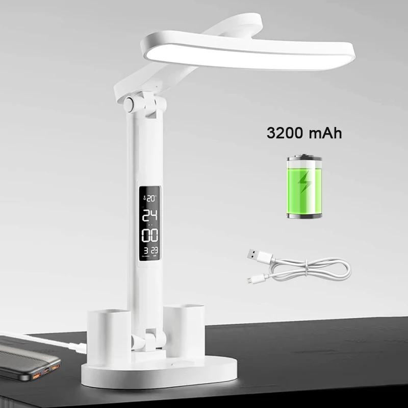 Светодиодные часы, настольная лампа, USB-зарядка, регулируемая яркость, складная защита для глаз, настольные лампы для чтения, ночники, освещение для учебы