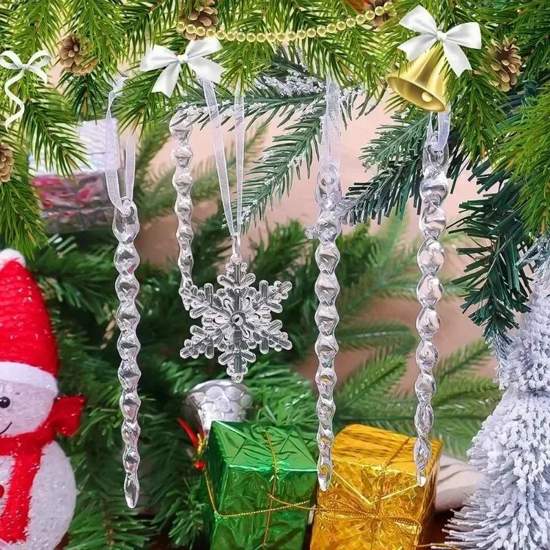 12pcs Christmas Acrylic Snowflake Ornament Crystal Clear Icicle Christmas Tree Pendants Holiday Winter Party Hanging Ornament