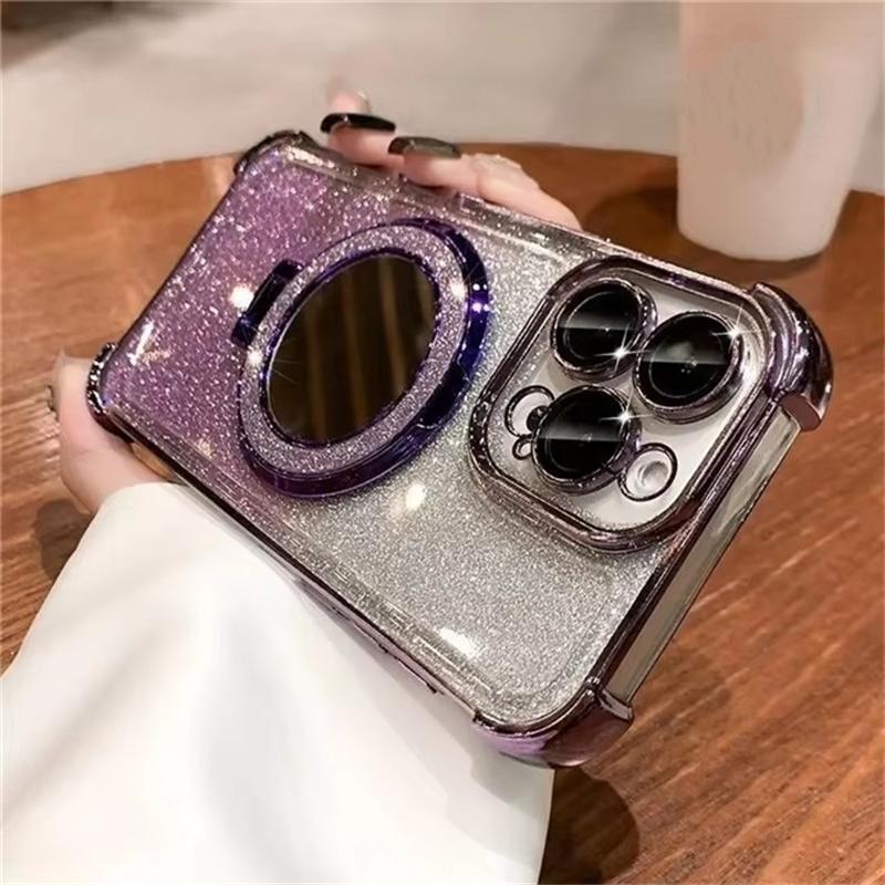 Для iPhone 16 Pro Max Роскошный чехол с рамкой для вспышки и зеркалом, держателем для телефона, защитный чехол для iPhone 11 12 13 14 15 16 Plus