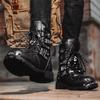 Fashion Hot Man Black Leather Big Square Toe Lace Up Thick Sole Platform Ankle Boots Male British Style Motorcycle Short Boots Shoes