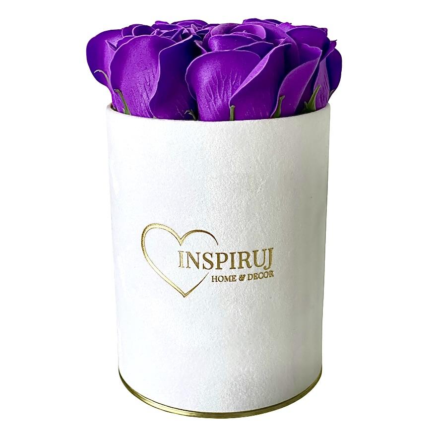 Flowerbox inspiruj - białe pudełko z różami mydlanymi - nr 4 ciemny fioletowy