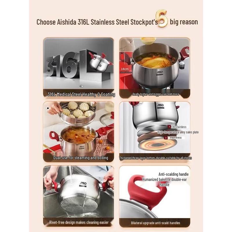 ASD 316L Stainless Steel Composite Bottom Soup Pot