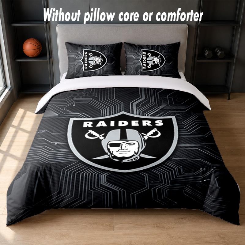 Las Vegas Raiders Design Bed Bedding Set 1 Duvet Cover + 2 Pillowcases Soft Breathable Household Bed Linens