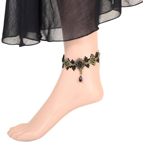 Women Vintage Black Floral Lace Anklet Chain Ankle Sandal Bracelet Foot Barefoot