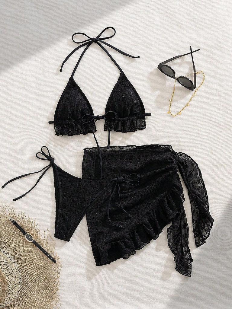 Swimsuit ins wind drawstring split triangle skirt swimsuit sexy bikini island vacation bikini