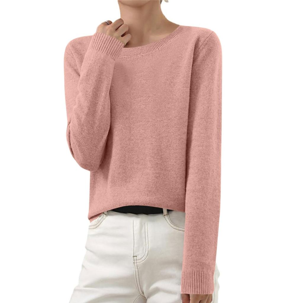 Women's Autumn And Winter Fashion Long-sleeved Basic Crew-neck Loose Pullover Sweater Top