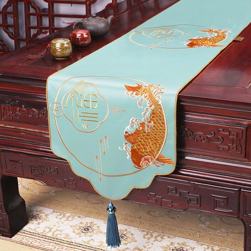 New Chinese Style Embroidery High-end Light Luxury Table Flag Tea Table TV Cabinet Dining Table Cloth Strip Cloth Tea Mat and Tablecloth