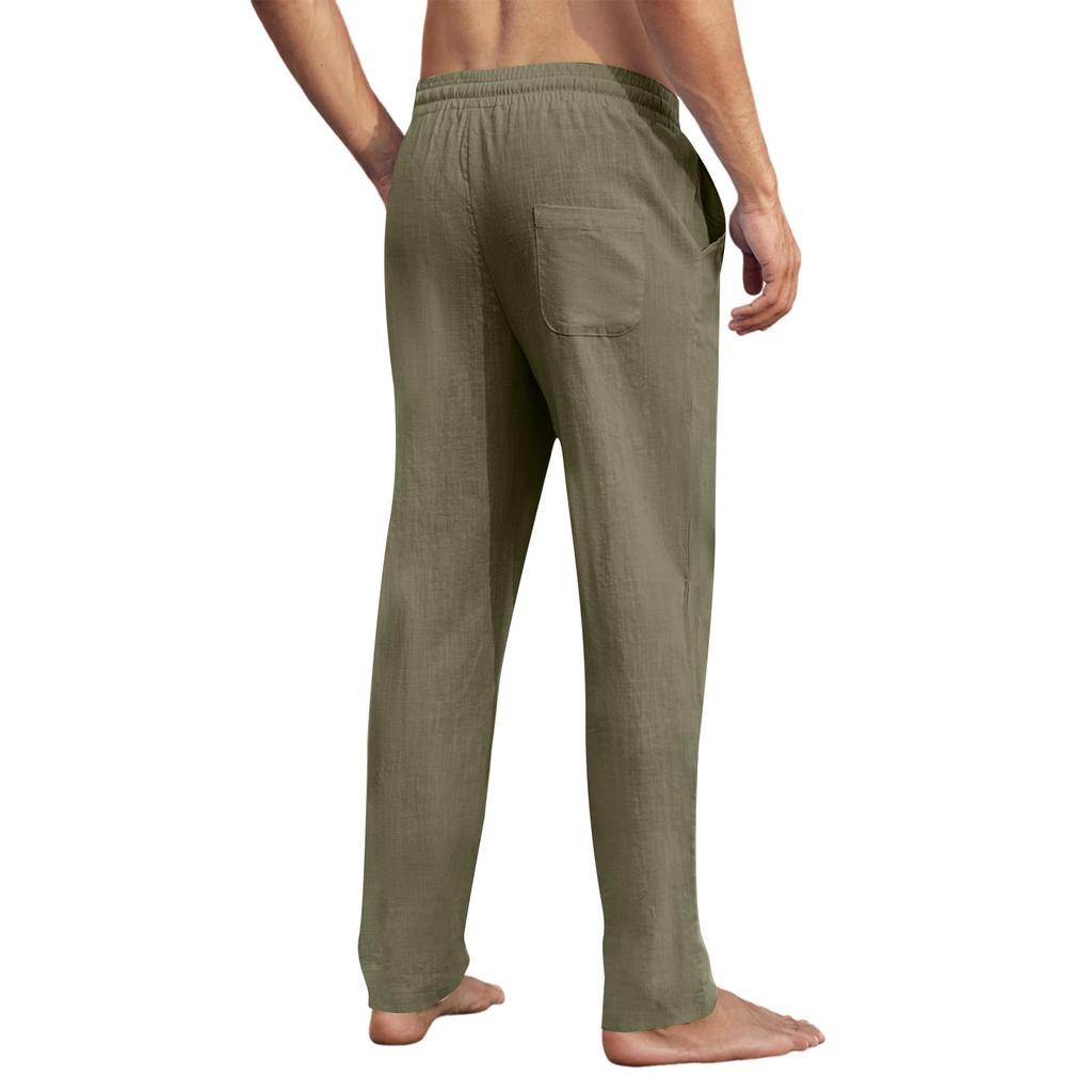 Мужские повседневные льняные брюки с заплатками и завязками, прямые, летние, пляжные, для йоги