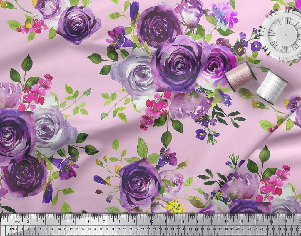 Soimoi Японский креп-атлас с принтом листьев и цветов розы по метрам 42 дюйма